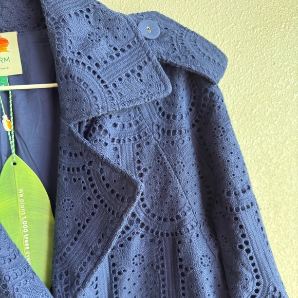 FARM RIO Eyelet Cotton Double-Breasted Trench Coat - Picture 10 of 16